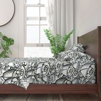 hand painted funky quirky roses, large scale, black white and gray grey