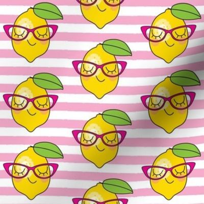 hipster lemons on pink stripes