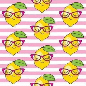 hipster lemons on pink stripes