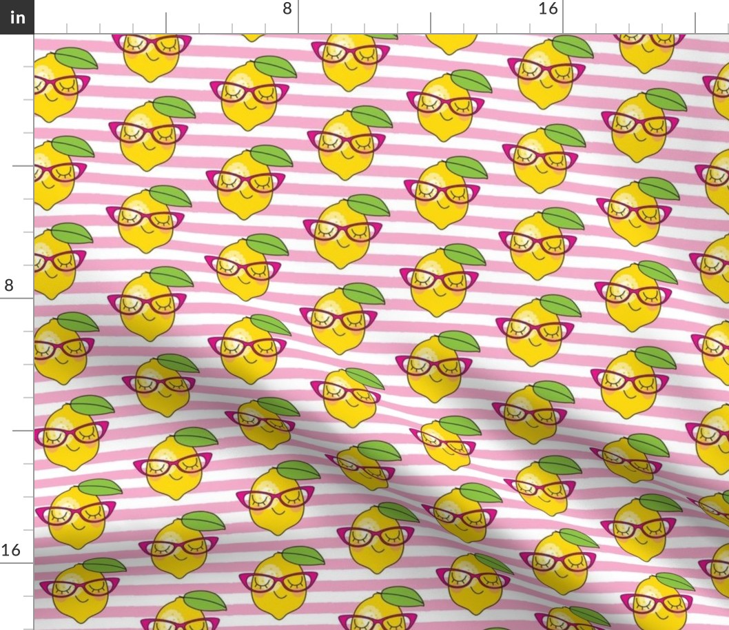 hipster lemons on pink stripes