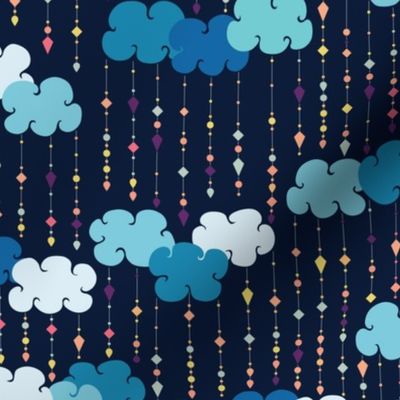 Raining Jewels Clouds Blue, Colorful Beads