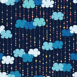 Raining Jewels Clouds Blue, Colorful Beads