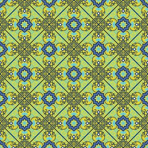 Portuguese azulejos tile. Green Azulejo Ceramic.