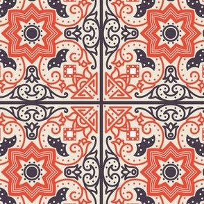 Portuguese azulejos tile. Red Azulejo Ceramic.