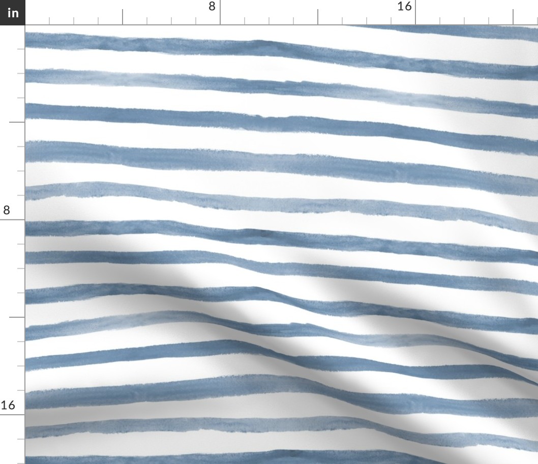 Denim blue watercolor stripes ★ painted horizontal stripes for modern home decor, bedding, nursery