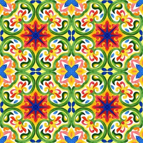 Portuguese azulejos tile. Green Azulejo Ceramic.
