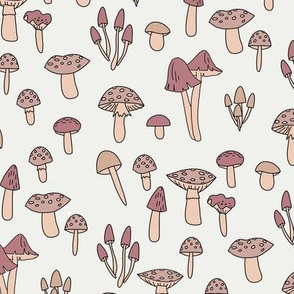 mushroom fabric - fungi fabric, toadstools fabric, waldorf kids fabric, baby montessori fabric - mauve