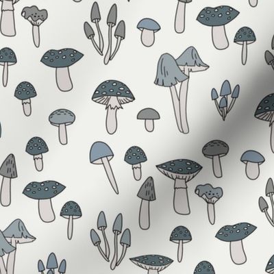 mushroom fabric - fungi fabric, toadstools fabric, waldorf kids fabric, baby montessori fabric - blue