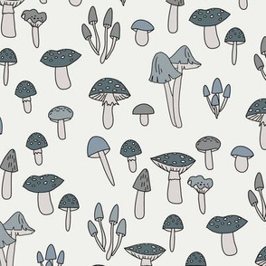 mushroom fabric - fungi fabric, toadstools fabric, waldorf kids fabric, baby montessori fabric - blue