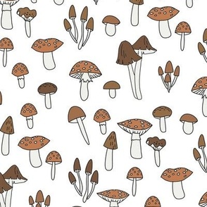 mushroom fabric - fungi fabric, toadstools fabric, waldorf kids fabric, baby montessori fabric - brown and white