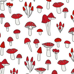 mushroom fabric - fungi fabric, toadstools fabric, waldorf kids fabric, baby montessori fabric - reds