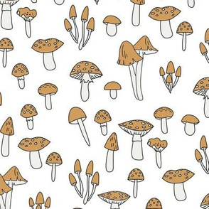 mushroom fabric - fungi fabric, toadstools fabric, waldorf kids fabric, baby montessori fabric - yellow