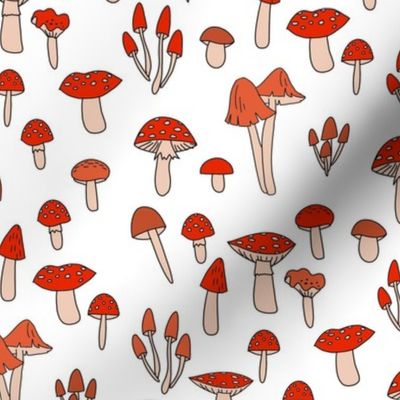 mushroom fabric - fungi fabric, toadstools fabric, waldorf kids fabric, baby montessori fabric - white