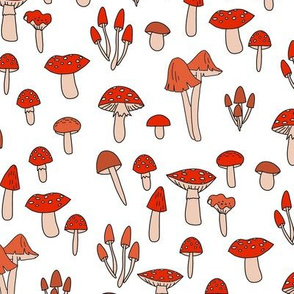 mushroom fabric - fungi fabric, toadstools fabric, waldorf kids fabric, baby montessori fabric - white