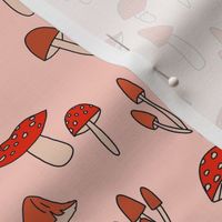 mushroom fabric - fungi fabric, toadstools fabric, waldorf kids fabric, baby montessori fabric - peach