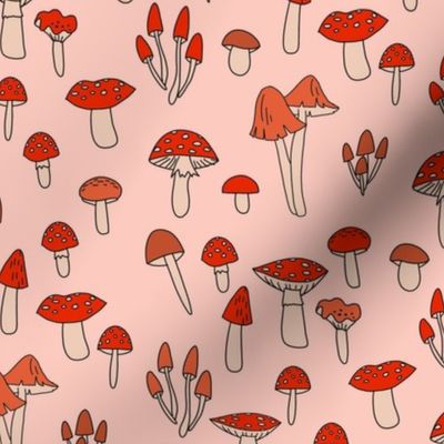 mushroom fabric - fungi fabric, toadstools fabric, waldorf kids fabric, baby montessori fabric - peach