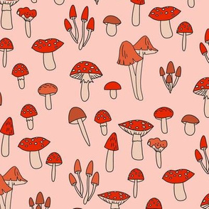 mushroom fabric - fungi fabric, toadstools fabric, waldorf kids fabric, baby montessori fabric - peach