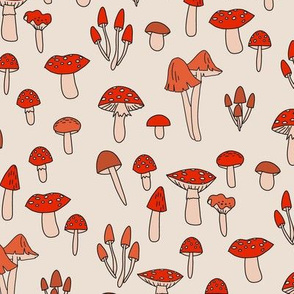 mushroom fabric - fungi fabric, toadstools fabric, waldorf kids fabric, baby montessori fabric - sand