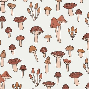 mushroom fabric - fungi fabric, toadstools fabric, waldorf kids fabric, baby montessori fabric - brown