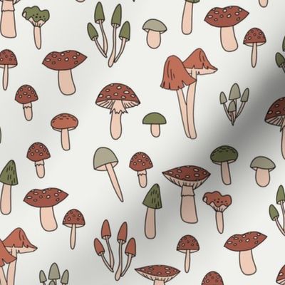 mushroom fabric - fungi fabric, toadstools fabric, waldorf kids fabric, baby montessori fabric -brown and green