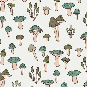 mushroom fabric - fungi fabric, toadstools fabric, waldorf kids fabric, baby montessori fabric - green