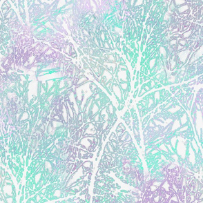 Tangled Tree Branches in Lilac and Green  