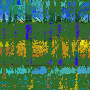  Abstract Forest Trees in Green and Mustard  