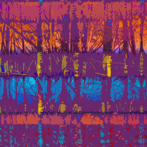 Abstract Forest Trees in Purple and Pumpkin 