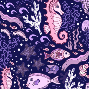 Whimsical Water World Pink and Purple