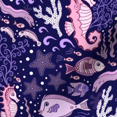 Whimsical Water World Pink and Purple medium scale