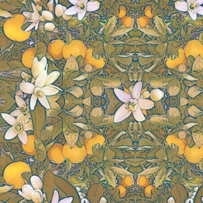 Orange Blossoms Art Nouveau Wallpaper