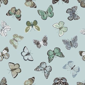 butterflies fabric - baby bedding, baby girl fabric, baby fabric, nursery fabric, butterflies fabric, muted colors fabric, earth toned fabric -  blue mist sfx4405