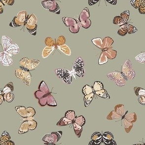 butterflies fabric - baby bedding, baby girl fabric, baby fabric, nursery fabric, butterflies fabric, muted colors fabric, earth toned fabric -  sage sfx0110