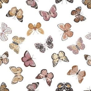 butterflies fabric - baby bedding, baby girl fabric, baby fabric, nursery fabric, butterflies fabric, muted colors fabric, earth toned fabric -  white