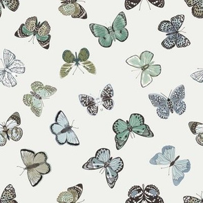 butterflies fabric - baby bedding, baby girl fabric, baby fabric, nursery fabric, butterflies fabric, muted colors fabric, earth toned fabric -  blue