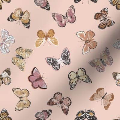 butterflies fabric - baby bedding, baby girl fabric, baby fabric, nursery fabric, butterflies fabric, muted colors fabric, earth toned fabric -  blush sfx1404