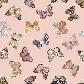 butterflies fabric - baby bedding, baby girl fabric, baby fabric, nursery fabric, butterflies fabric, muted colors fabric, earth toned fabric -  blush sfx1404