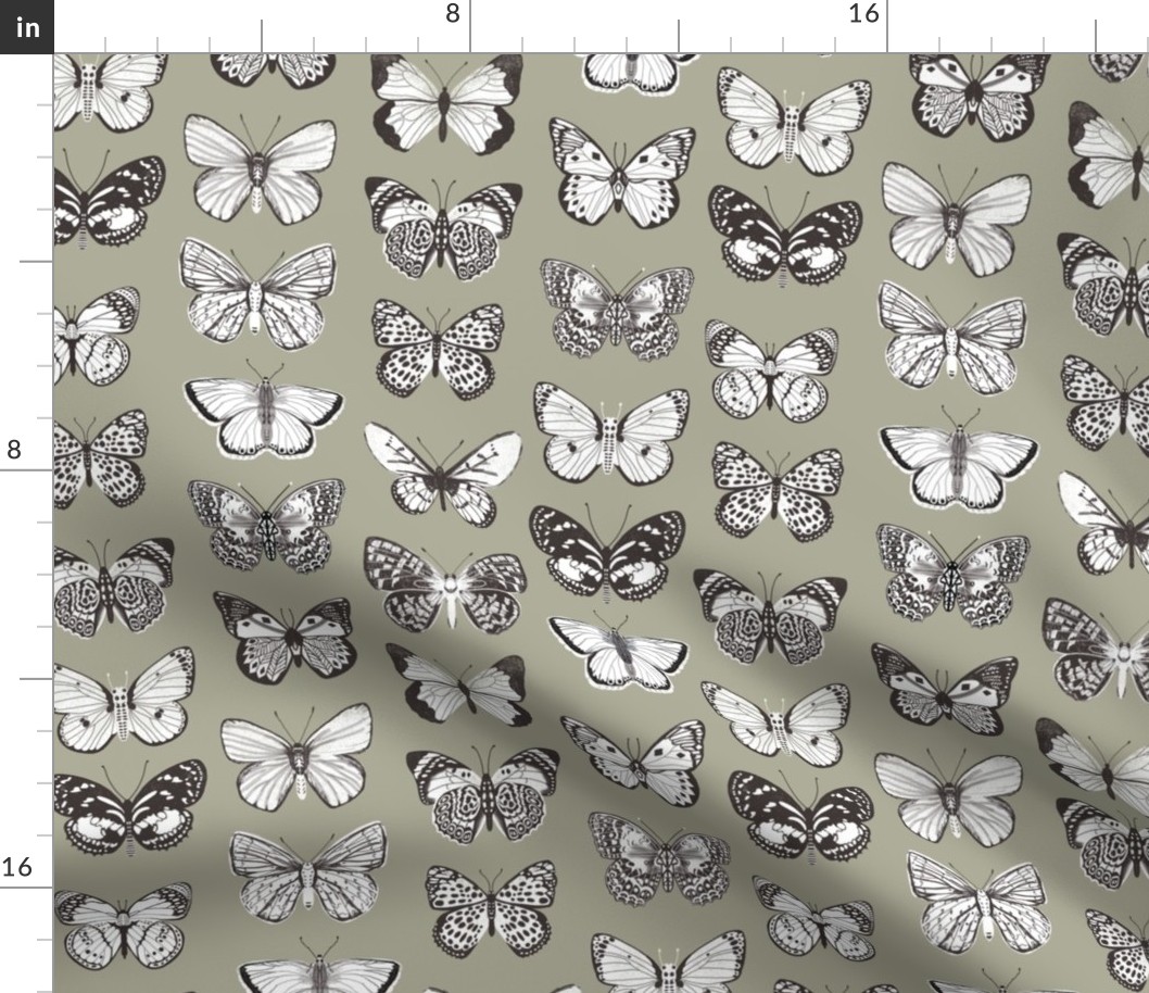butterflies fabric - baby bedding, baby girl fabric, baby fabric, nursery fabric, butterflies fabric, muted colors fabric, earth toned fabric -  sage sfx0110