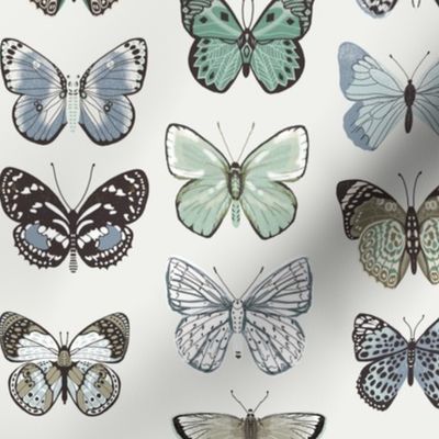 butterflies fabric - baby bedding, baby girl fabric, baby fabric, nursery fabric, butterflies fabric, muted colors fabric, earth toned fabric - blue butterflies