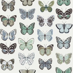 butterflies fabric - baby bedding, baby girl fabric, baby fabric, nursery fabric, butterflies fabric, muted colors fabric, earth toned fabric - blue butterflies