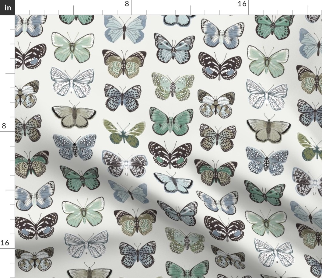 butterflies fabric - baby bedding, baby girl fabric, baby fabric, nursery fabric, butterflies fabric, muted colors fabric, earth toned fabric - blue butterflies