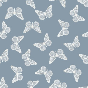 butterfly fabric - girl butterfly fabric, rust baby fabric, earth toned fabric - denim blue sfx4013