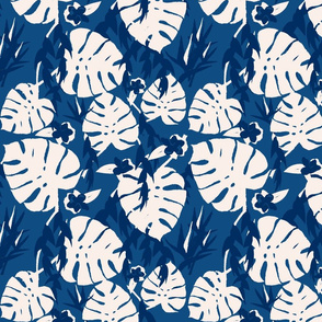 Tropical Jungle - Ivory on Pantone 2020 Classic Blue-ch