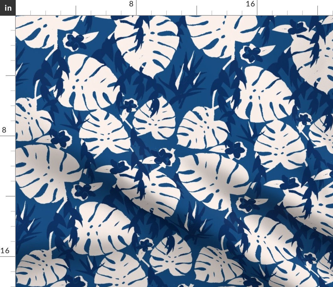 Tropical Jungle - Ivory on Pantone 2020 Classic Blue-ch