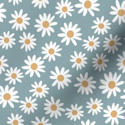 daisy print fabric - daisies, daisy fabric, baby fabric, spring fabric, baby girl, earthy - blue