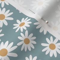 daisy print fabric - daisies, daisy fabric, baby fabric, spring fabric, baby girl, earthy - blue