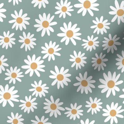 daisy print fabric - daisies, daisy fabric, baby fabric, spring fabric, baby girl, earthy - ocean