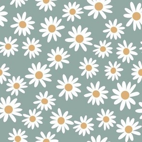 daisy print fabric - daisies, daisy fabric, baby fabric, spring fabric, baby girl, earthy - ocean