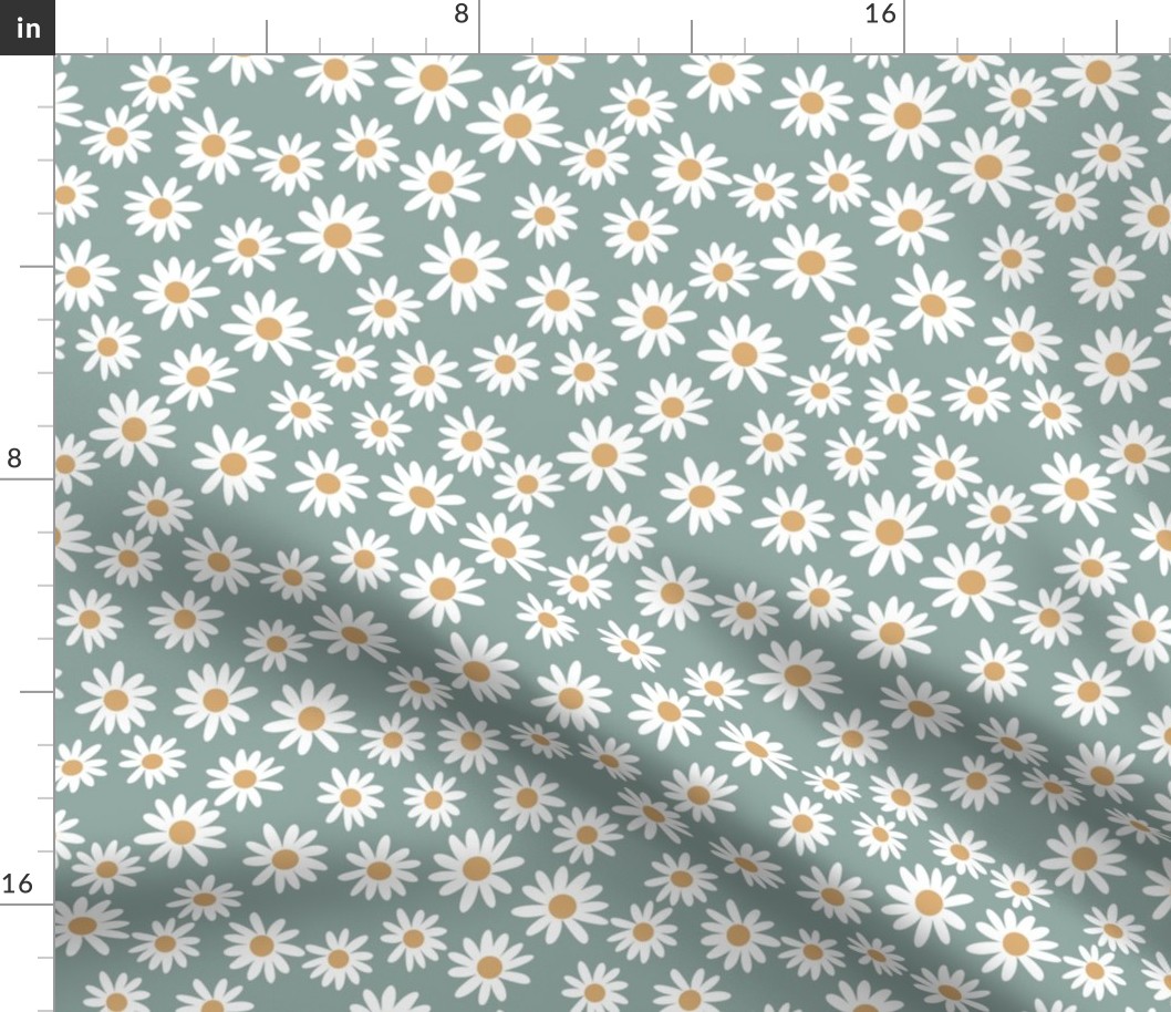daisy print fabric - daisies, daisy fabric, baby fabric, spring fabric, baby girl, earthy - ocean