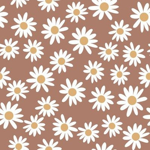 daisy print fabric - daisies, daisy fabric, baby fabric, spring fabric, baby girl, earthy - brown